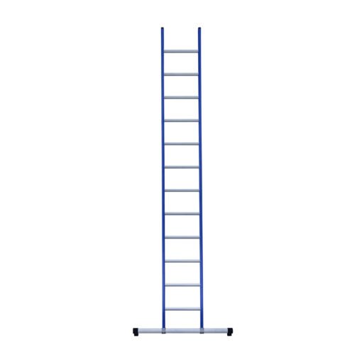eurostairs enkel rechte ladder 12 sporten gecoat. blauw met stabilisatiebalk