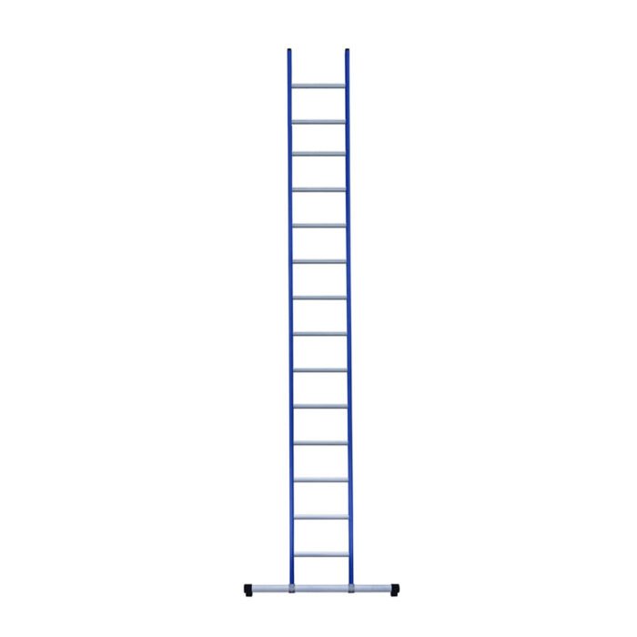 eurostairs enkel rechte ladder 14 sporten gecoat. blauw met stabilisatiebalk