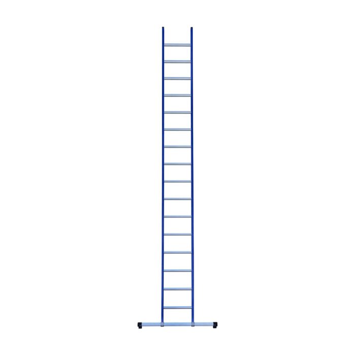 eurostairs enkel rechte ladder 16 sporten gecoat. blauw met stabilisatiebalk