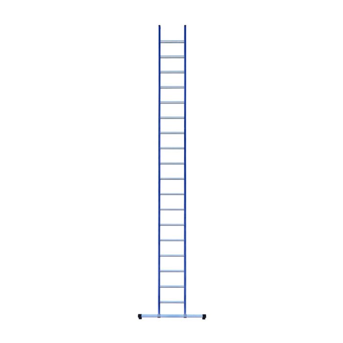 eurostairs enkel rechte ladder 18 sporten gecoat. blauw met stabilisatiebalk