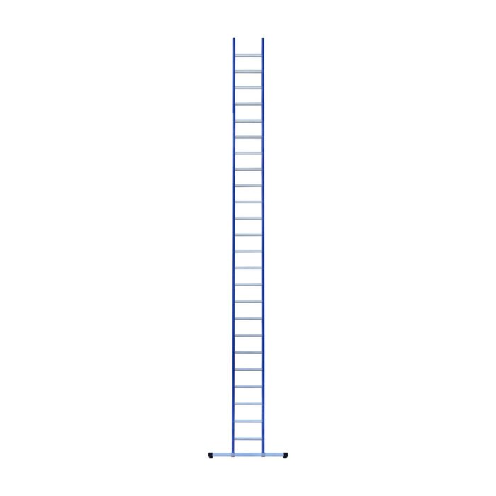 eurostairs enkel rechte ladder 24 sporten gecoat. blauw met stabilisatiebalk