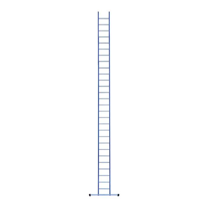 eurostairs enkel rechte ladder 28 sporten gecoat. blauw met stabilisatiebalk