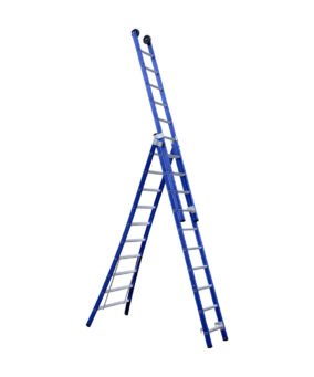 uitgevouwen driedelige ladder met tien sporten