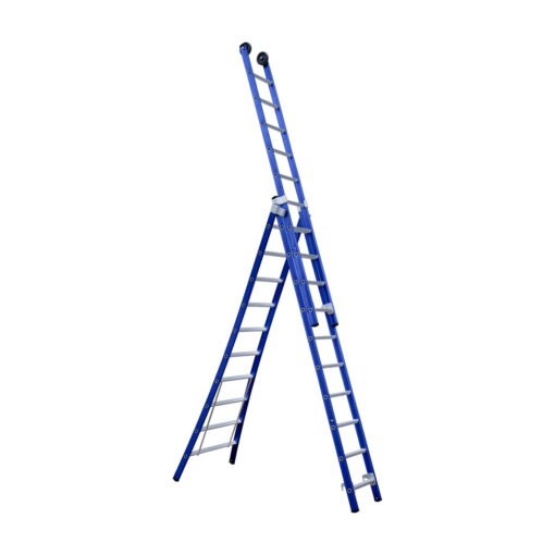 uitgevouwen driedelige ladder met tien sporten