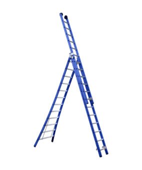 uitgevouwen driedelige ladder met twaalf sporten
