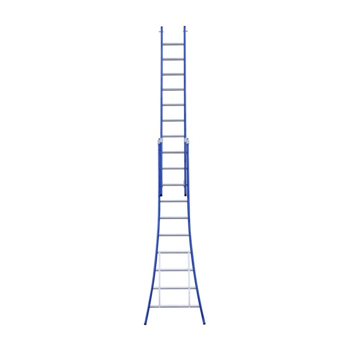 eurostairs driedelige uitgebogen ladder 10 sporten gecoat. blauw