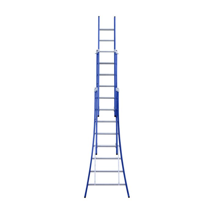eurostairs driedelige uitgebogen ladder 8 sporten gecoat. blauw