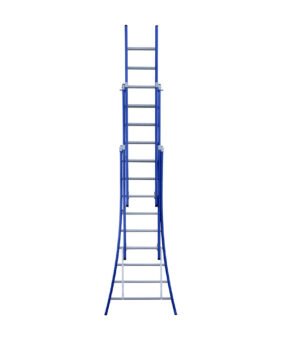 eurostairs driedelige uitgebogen ladder 9 sporten gecoat. blauw