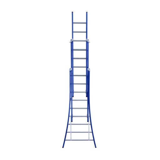 eurostairs driedelige uitgebogen ladder 9 sporten gecoat. blauw
