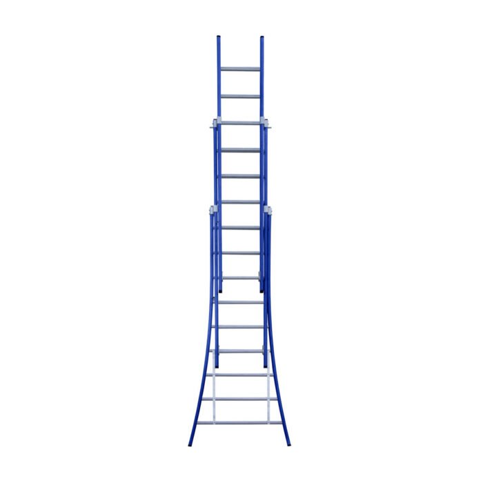 eurostairs driedelige uitgebogen ladder 9 sporten gecoat. blauw