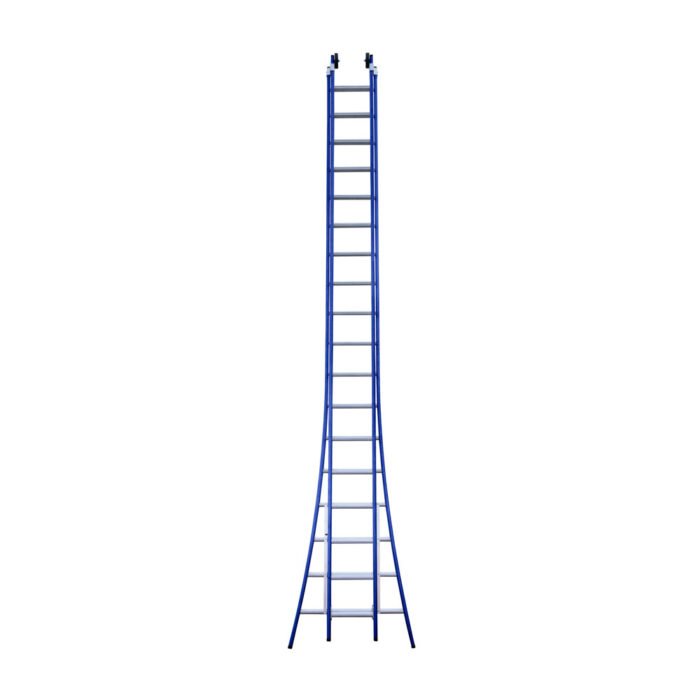 eurostairs tweedelige uitgebogen ladder 18 sporten gecoat. blauw