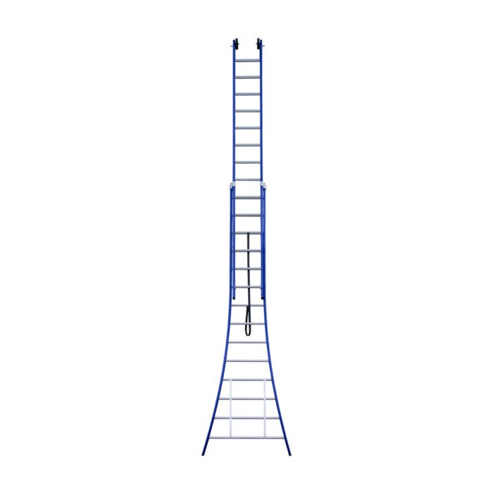 eurostairs tweedelige uitgebogen ladder 14 sporten gecoat. blauw